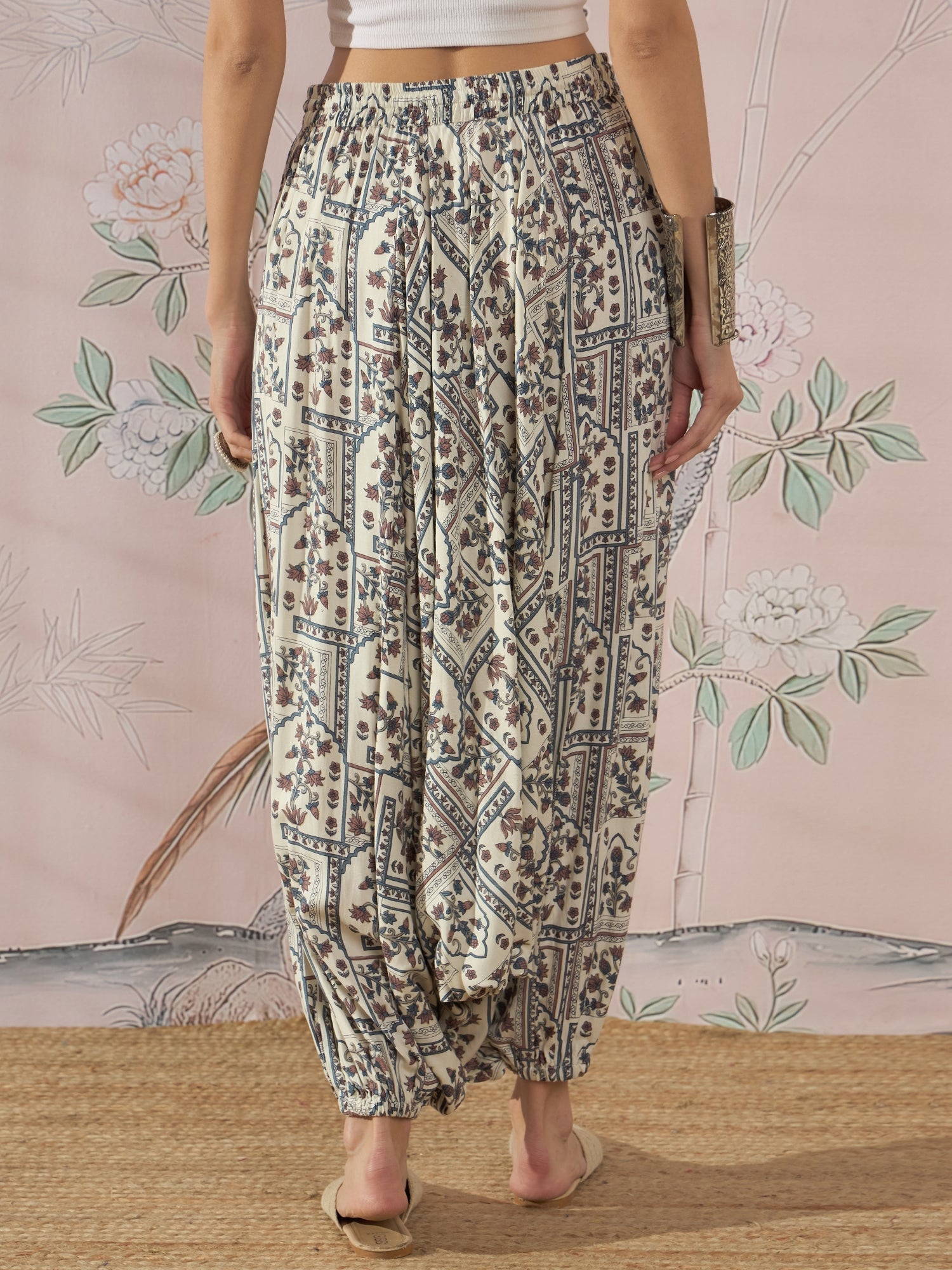 InWeave Cadet Blue Ethnic Window Harem Pant - Swadesiicart