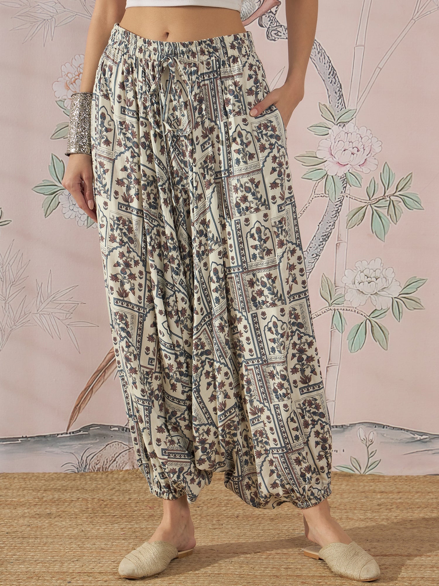 InWeave Cadet Blue Ethnic Window Harem Pant - Swadesiicart