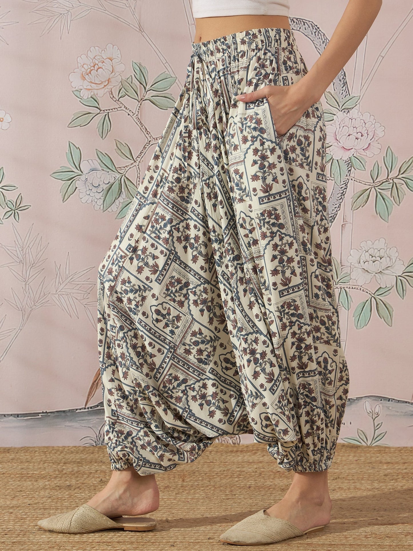 InWeave Cadet Blue Ethnic Window Harem Pant - Swadesiicart