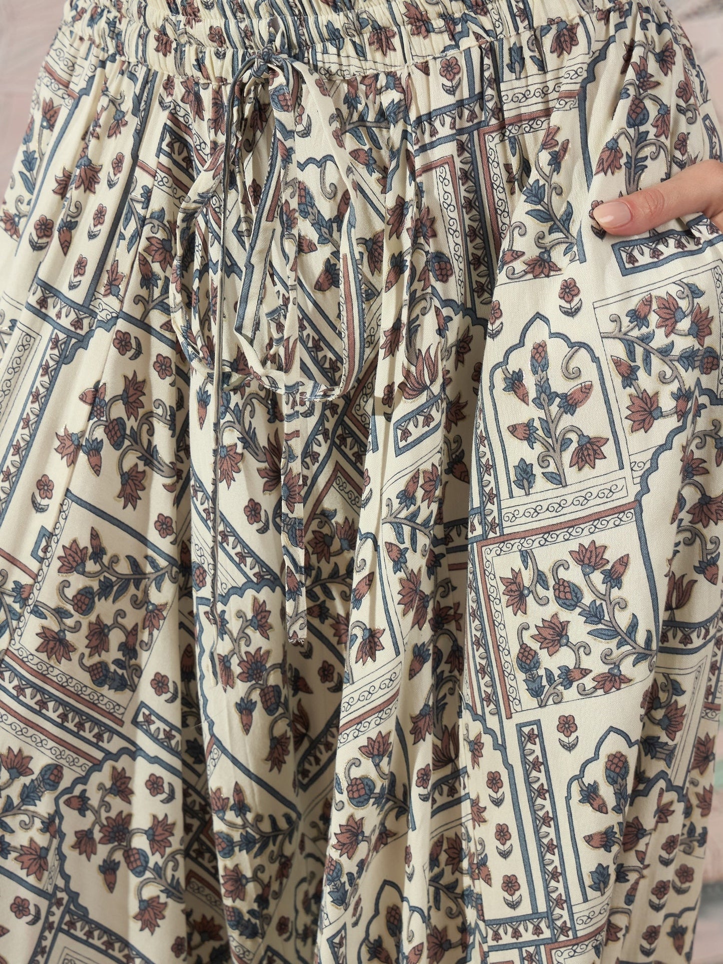 InWeave Cadet Blue Ethnic Window Harem Pant - Swadesiicart