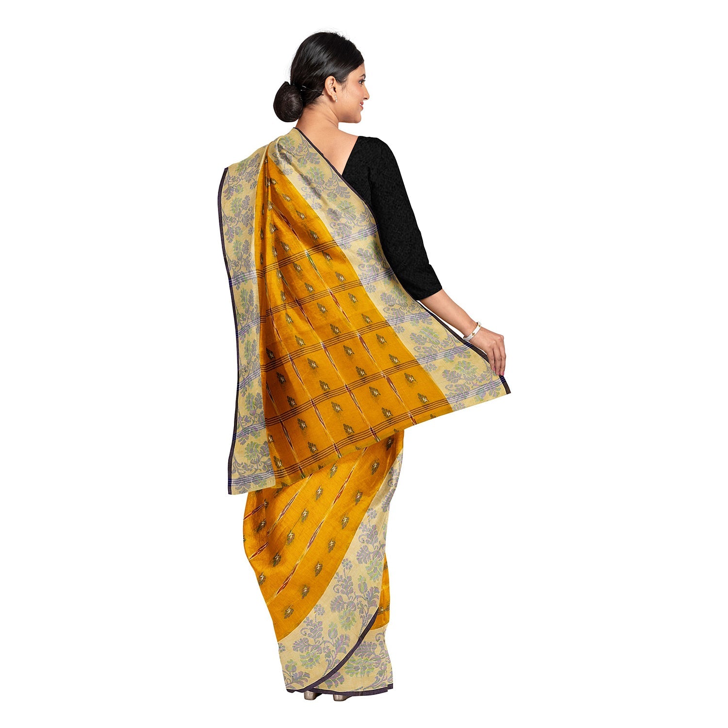Exclusive Collection 100% Pure Cotton Yellow Tant Saree With Hand Weaving Work - Swadesiicart