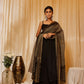 InWeave Women's Black Strappy Kurta Palazzo Set With Green Boota Dupatta - Swadesiicart