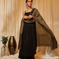 InWeave Women's Black Strappy Kurta Palazzo Set With Green Boota Dupatta - Swadesiicart