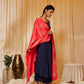 InWeave Women's Navy Blue Strappy Kurta Palazzo Set With Red Gold Dupatta - Swadesiicart