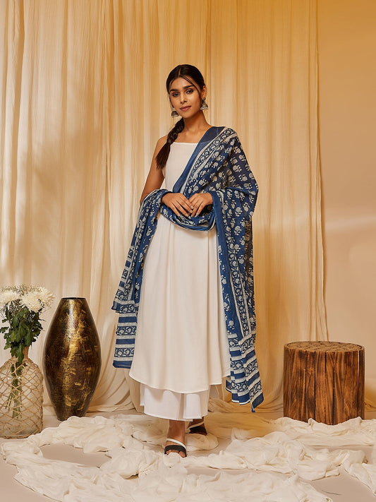 InWeave Women's White Strappy Kurta Palazzo Set - Swadesiicart