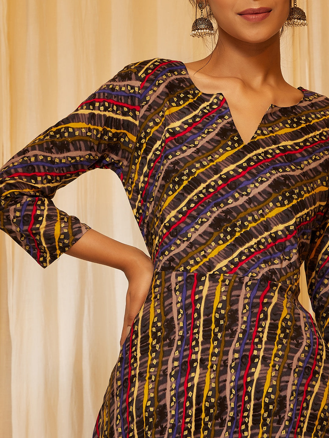 InWeave Charcoal Black Leheriya Silk Set - Swadesiicart