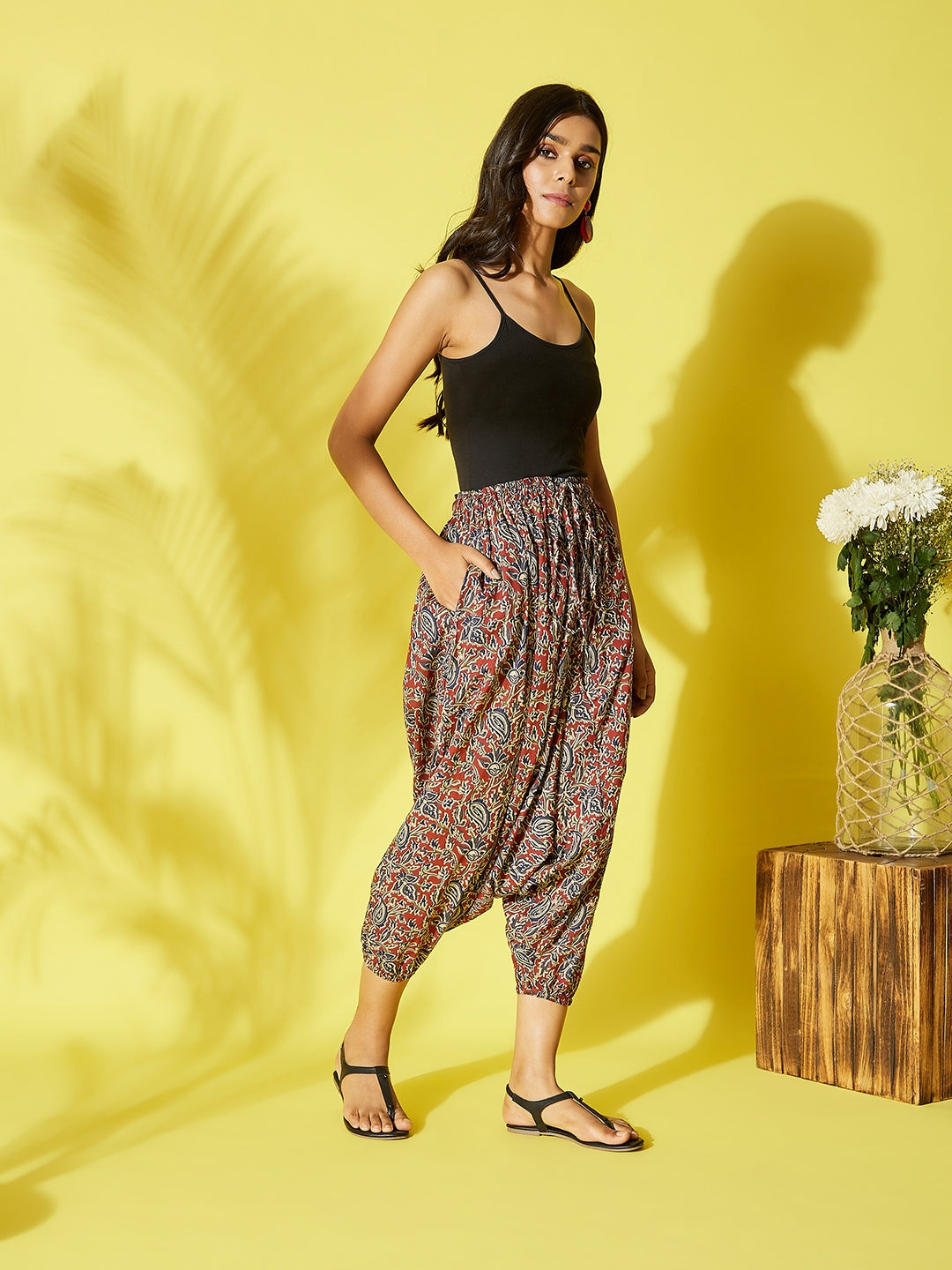 InWeave Maroon Kalamkari Harem Pant - Swadesiicart
