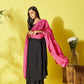 InWeave Women's Black Strappy Kurta Palazzo Set With Pink Bandhini Dupatta - Swadesiicart