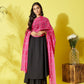 InWeave Women's Black Strappy Kurta Palazzo Set With Pink Bandhini Dupatta - Swadesiicart