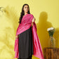 InWeave Women's Black Strappy Kurta Palazzo Set With Pink Bandhini Dupatta - Swadesiicart