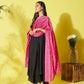 InWeave Women's Black Strappy Kurta Palazzo Set With Pink Bandhini Dupatta - Swadesiicart