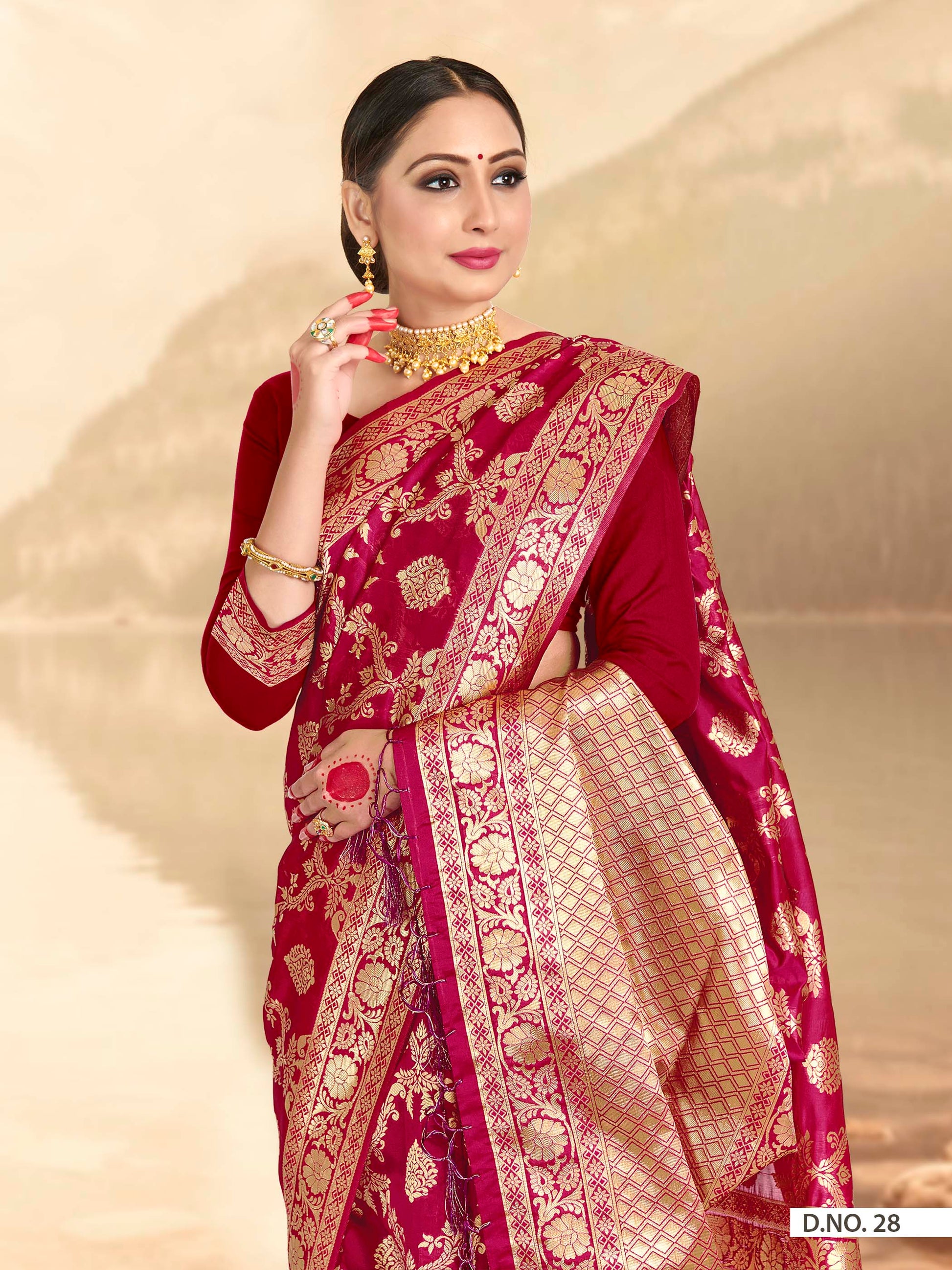 Vardha Ruby Pink Woven Banarasi Saree | Swadesiicart