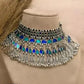 Tehzeeb Creations Women's Silver Colour Oxidised Necklace Set With Blue Colour Meenakari Work - Swadesiicart