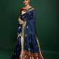 Vishnu Weaves Women's Blue Tussar Silk Zari Woven Saree with Blouse - Swadesiicart