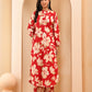 Vaasva Women Cherry Red Floral Aline Printed Cord Set - Swadesiicart