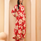 Vaasva Women Cherry Red Floral Aline Printed Cord Set - Swadesiicart