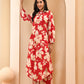 Vaasva Women Cherry Red Floral Aline Printed Cord Set - Swadesiicart