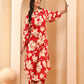 Vaasva Women Cherry Red Floral Aline Printed Cord Set - Swadesiicart