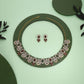 Tehzeeb Creations Gold-Polished Green And Maroon Colour Choker With Dangle Earrings - Swadesiicart