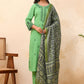 Vaasva Women Pista Embroidered Kurta Set With Solid Pants & Printed Dupatta | Swadesiicart