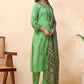 Vaasva Women Pista Embroidered Kurta Set With Solid Pants & Printed Dupatta | Swadesiicart