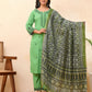 Vaasva Women Pista Embroidered Kurta Set With Solid Pants & Printed Dupatta | Swadesiicart