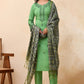 Vaasva Women Pista Embroidered Kurta Set With Solid Pants & Printed Dupatta | Swadesiicart