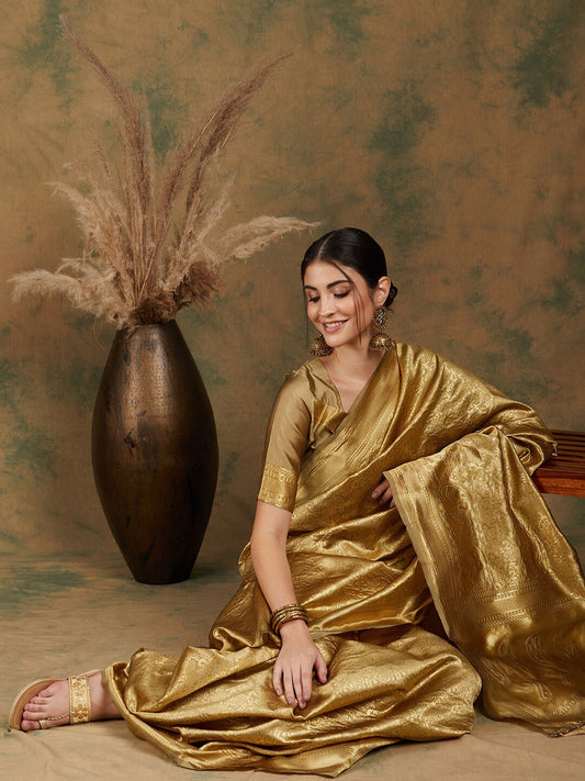 Sangria Ethnic Motif Woven-Design Banarasi Saree | Swadesiicart