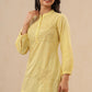 Juniper Womens Yellow Cotton Slub Embroidered High Low Tunic | Swadesiicart