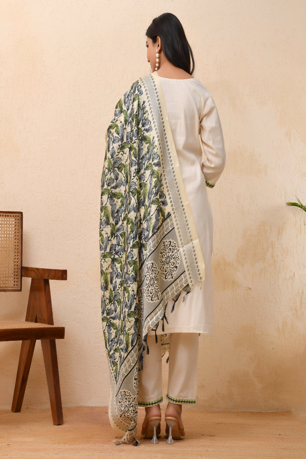 Vaasva Women Cream Embroidered Suit Set | Swadesiicart