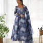 Lorenvalley Navyblue Soft Organza Silk With Marble Print Anarkali Pant With Dupatta Set - Swadesiicart