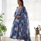 Lorenvalley Navyblue Soft Organza Silk With Marble Print Anarkali Pant With Dupatta Set - Swadesiicart