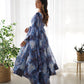 Lorenvalley Navyblue Soft Organza Silk With Marble Print Anarkali Pant With Dupatta Set - Swadesiicart