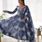 Lorenvalley Navyblue Soft Organza Silk With Marble Print Anarkali Pant With Dupatta Set - Swadesiicart