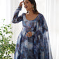 Lorenvalley Navyblue Soft Organza Silk With Marble Print Anarkali Pant With Dupatta Set - Swadesiicart