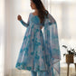 Lorenvalley Navyblue Soft Organza Silk With Marble Print Anarkali Pant With Dupatta Set - Swadesiicart