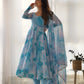 Lorenvalley Navyblue Soft Organza Silk With Marble Print Anarkali Pant With Dupatta Set - Swadesiicart