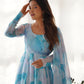 Lorenvalley Navyblue Soft Organza Silk With Marble Print Anarkali Pant With Dupatta Set - Swadesiicart