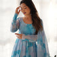 Lorenvalley Navyblue Soft Organza Silk With Marble Print Anarkali Pant With Dupatta Set - Swadesiicart