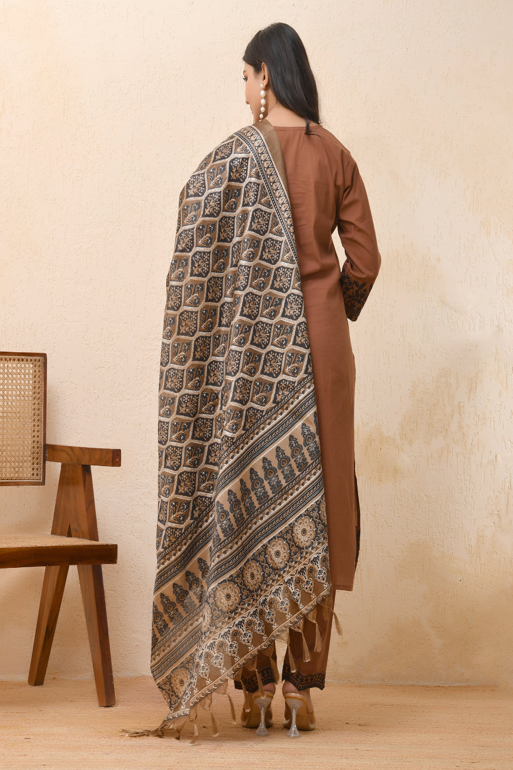 Vaasva Women Brown Embroidered Suit Set | Swadesiicart