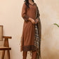 Vaasva Women Brown Embroidered Suit Set | Swadesiicart
