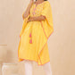 Juniper Womens Yellow Cotton Dobby Embroiderd Kaftan Kurta | Swadesiicart