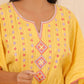 Juniper Womens Yellow Cotton Dobby Embroiderd Kaftan Kurta | Swadesiicart