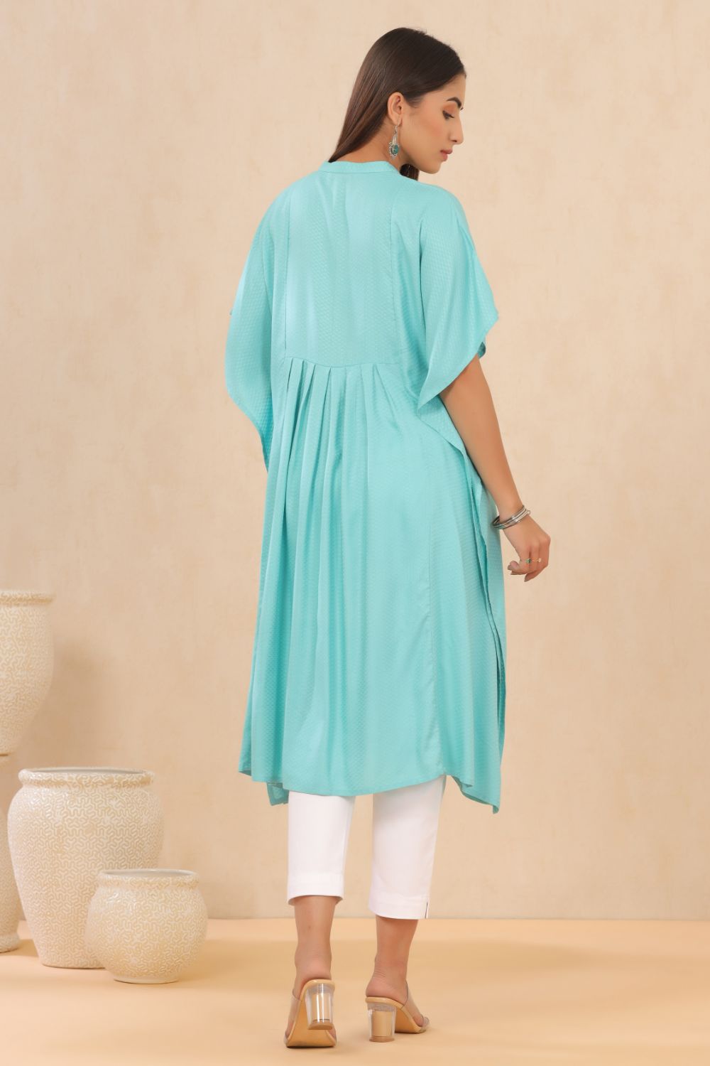 Juniper Womens Skyblue Embroiderd Rayon Dobby Kaftan | Swadesiicart