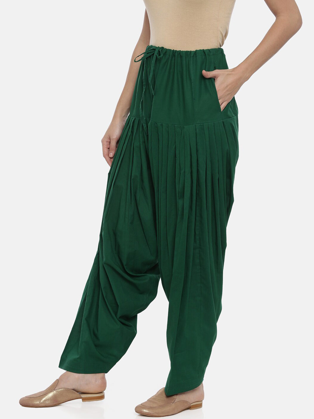 Souchii Women Green Pure Cotton Patiala - Swadesiicart