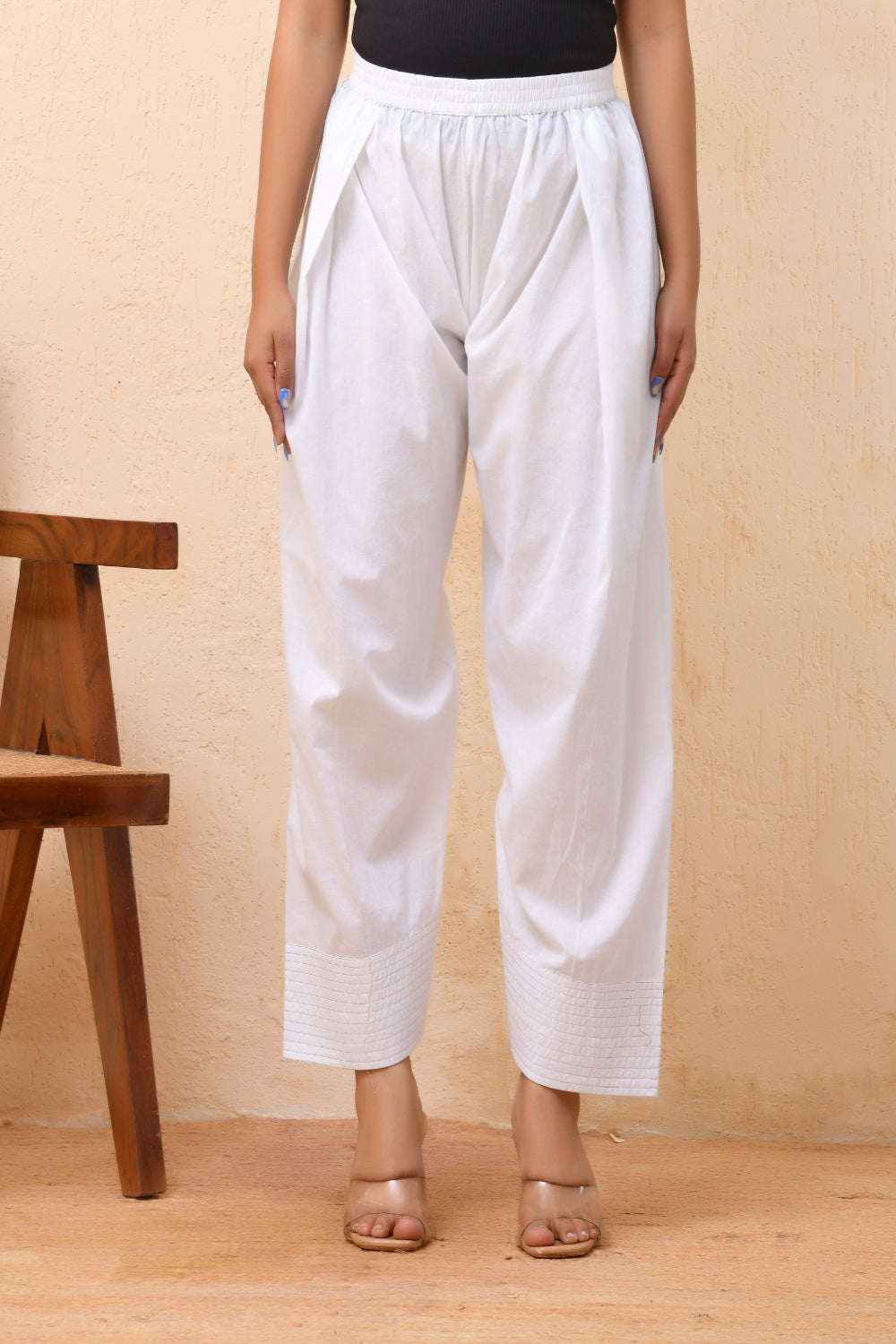 Vaasva Women White Solid Farshi Pant | Swadesiicart