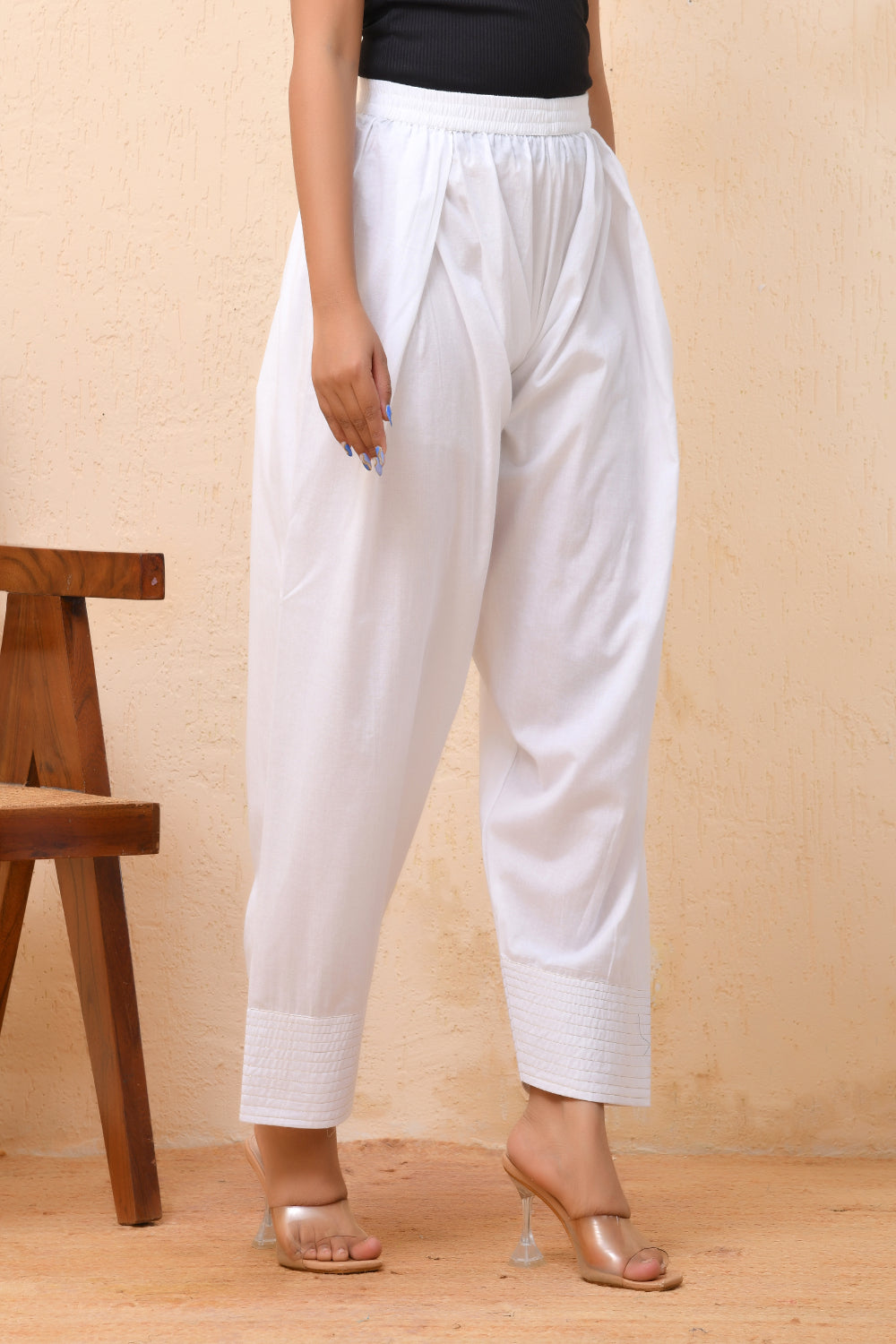 Vaasva Women White Solid Farshi Pant | Swadesiicart