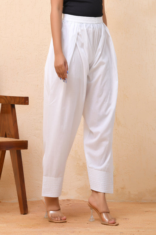 Vaasva Women White Solid Farshi Pant | Swadesiicart