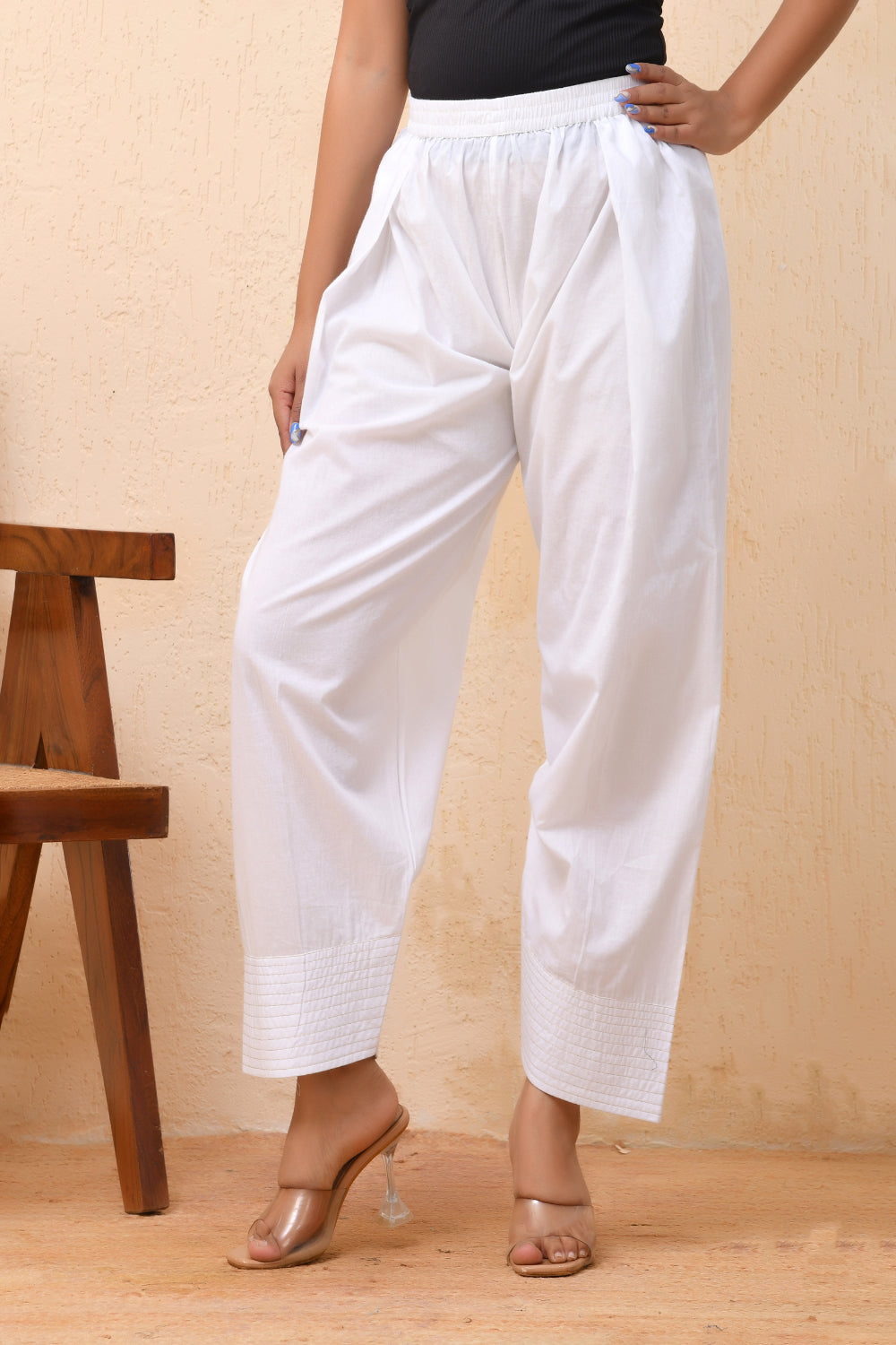 Vaasva Women White Solid Farshi Pant | Swadesiicart
