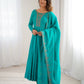 Lorenvalley Fashion Rama Roman Shimmer Silk Yoke Fancy Handwork Beads Work Anarkali Gown Pant With Dupatta Set - Swadesiicart
